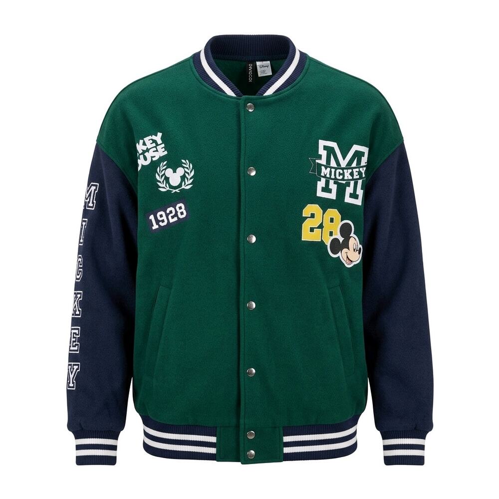 Disney Mickey Mouse x H&M Divided Varsity Letterman Jacket Green Navy Men's XL